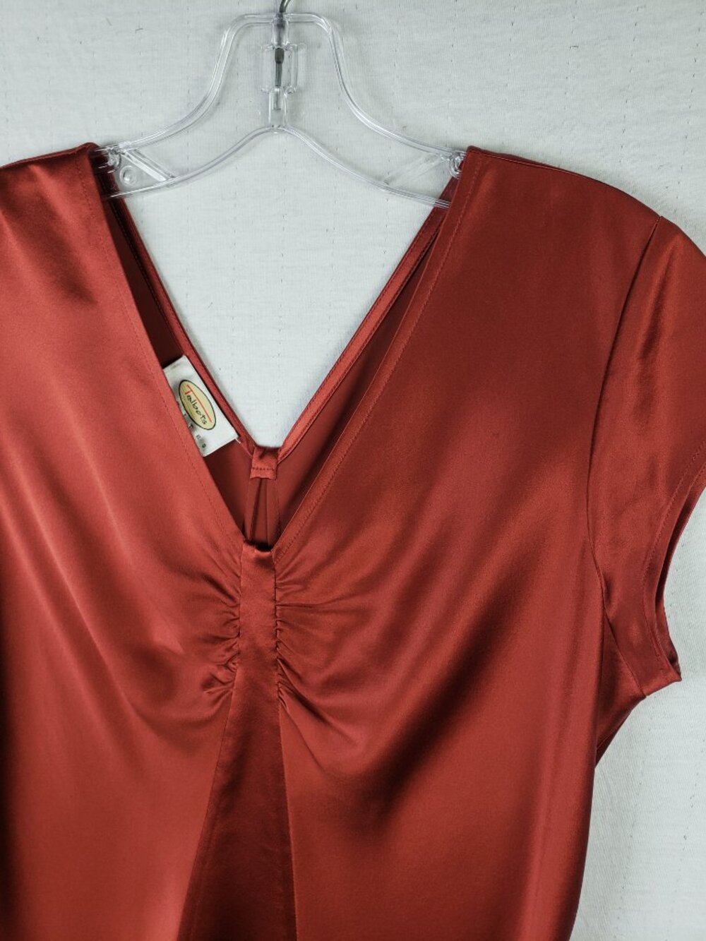 Vintage Talbots Silk Top Blouse V-Neck Bias Cut Brick Red Terracotta size 10P - Picture 3 of 10